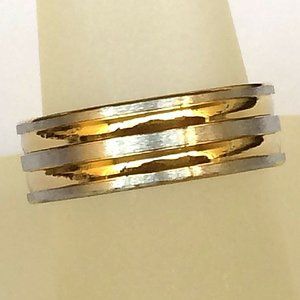 Silver Gold Stainless Steel Ring Size 8 Band Mens Womens Wedding Eternity 2 Tone